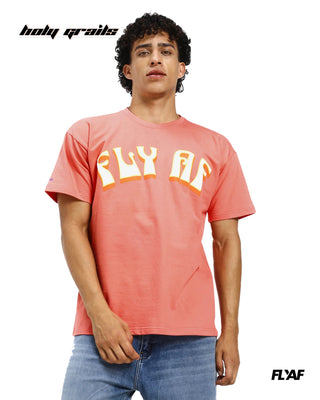 Guy in Street Style 'Groovy' Peach 240 GSM 100% Cotton Puff Printed Oversize Tee HG x FLYAF - Front