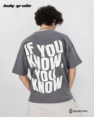 Guy in Street Style 'IYKYK' Grey 240 GSM 100% Terry Cotton Screen Printed Oversize Graphic Tee HG x Bumchiq - Back 