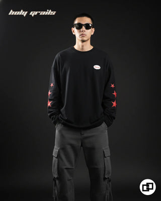 Guy in Street Style 'Illegally Good' Black 280 GSM 100% Cotton Screen Printed Full Sleeves T-Shirt HG x Grey Hound Clothing - Front Full