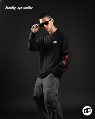 Guy in Street Style 'Illegally Good' Black 280 GSM 100% Cotton Screen Printed Full Sleeves T-Shirt HG x Grey Hound Clothing - Front Side Full