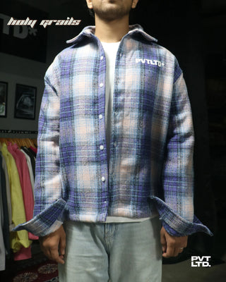 Guy in Street Style 'Kraven the Flannel' Lavender 250+ GSM Cotton Unisex Relaxed Fit Full Sleeve Shirt HG x Pvt Ltd - Front