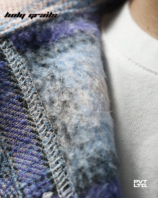 Guy in Street Style 'Kraven the Flannel' Lavender 250+ GSM Cotton Unisex Relaxed Fit Full Sleeve Shirt HG x Pvt Ltd - Front Inner Side Close Up
