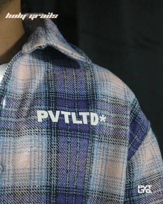 Guy in Street Style 'Kraven the Flannel' Lavender 250+ GSM Cotton Unisex Relaxed Fit Full Sleeve Shirt HG x Pvt Ltd - Front Print Close Up