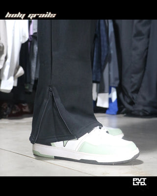 Guy in Street Style 'Lockdown' Black 400 GSM Cotton Fleece Track Pants HG x Pvt Ltd - Side Baggy
