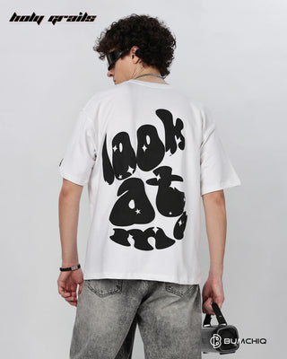 Guy in Street Style 'Look At Me' White 240 GSM 100% Terry Cotton Screen Printed Oversize Graphic Tee HG x Bumchiq - Back