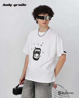 Guy in Street Style 'Look At Me' White 240 GSM 100% Terry Cotton Screen Printed Oversize Graphic Tee HG x Bumchiq - Front Side