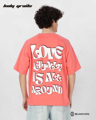 Guy in Street Style 'Love Live' Pink 240 GSM 100% Terry Cotton Screen Print Oversize Graphic Tee HG x Bumchiq - Back