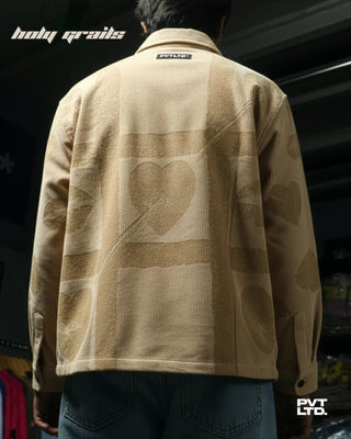 Guy in Street Style 'Love X & O' Beige Unisex Corduroy Printed Shirt HG x Pvt Ltd - Back