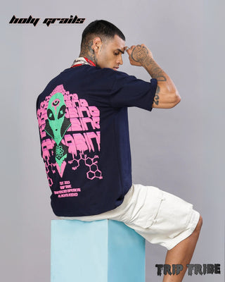 Guy in Street Style 'Macrodosing' Black 240 GSM 100% Cotton Oversize T-Shirt HG x Trip Tribe - Back Sitting