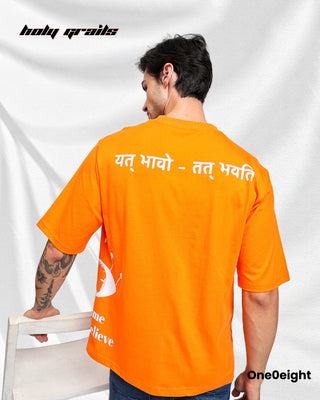 Guy in Street Style 'Manifest' Orange Graphic Printed Oversize Tee HG x One0eight - Back