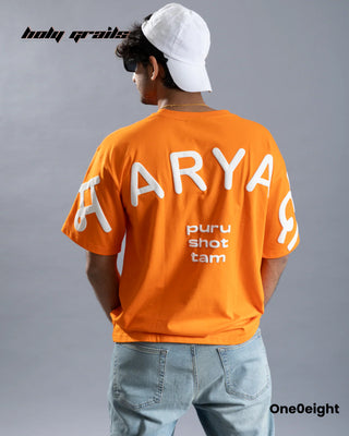 Guy in Street Style 'Maryada' Orange Premium 280 GSM French Terry Cotton 3D & Puff Printed Oversize Tee HG x One0eight - Back 1