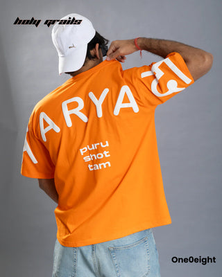 Guy in Street Style 'Maryada' Orange Premium 280 GSM French Terry Cotton 3D & Puff Printed Oversize Tee HG x One0eight - Back 2