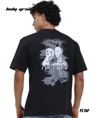 Guy in Street Style 'Morphed' Black 240 GSM 100% Cotton Puff Printed Oversize Tee HG x FLYAF - Back