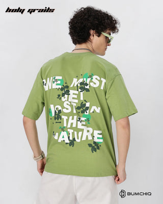 Guy in Street Style 'Nature Lost' Green 240 GSM 100% Terry Cotton Screen Printed Oversize Graphic Tee HG x Bumchiq - Back
