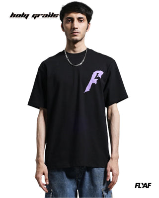 Guy in Street Style 'No Bad Trips' Black 240 GSM 100% Cotton Puff Printed Oversize Tee HG x FLYAF - Front