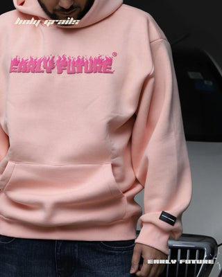 Guy Standing in Street Style 'Not a Pink Panther' Peach Haze Unisex 360 GSM 100% Cotton Fleece Puff and Screen Graphic Printed Oversize Fit Hoodie - Front (Model 2)