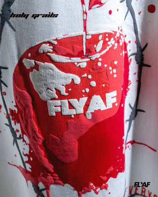 Guy in Street Style 'Original Sin' White 240 GSM 100% Cotton Puff Printed Oversize Tee HG x FLYAF - Back Close Up