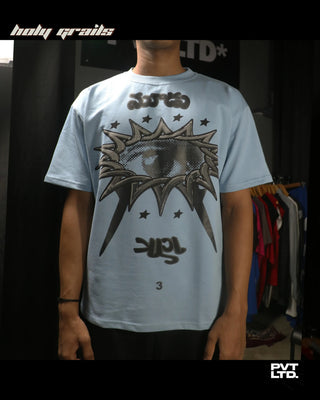 Guy in Street Style 'Parallax' Icy Blue 270 GSM Cotton Boxy Fit Printed Graphic Tee HG x Pvt Ltd - Front