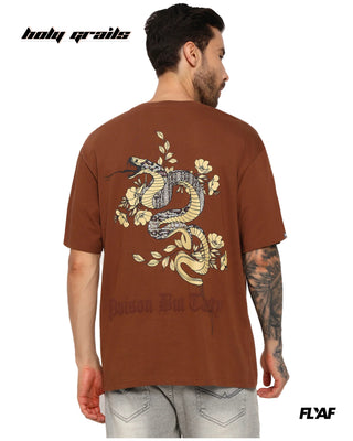 Guy in Street Style 'Poison But Tasty' Brown 240 GSM 100% Cotton Puff Printed Oversize Tee HG x FLYAF - Back
