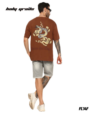 Guy in Street Style 'Poison But Tasty' Brown 240 GSM 100% Cotton Puff Printed Oversize Tee HG x FLYAF - Back Full
