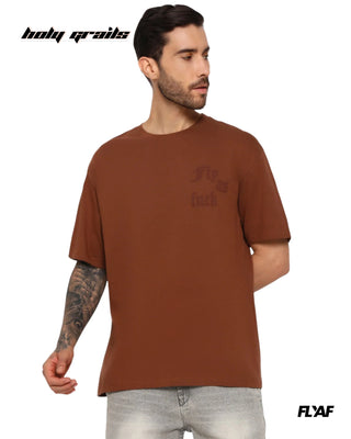 Guy in Street Style 'Poison But Tasty' Brown 240 GSM 100% Cotton Puff Printed Oversize Tee HG x FLYAF - Front