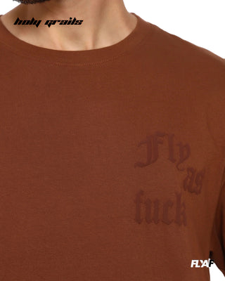 Guy in Street Style 'Poison But Tasty' Brown 240 GSM 100% Cotton Puff Printed Oversize Tee HG x FLYAF - Front Print Close Up