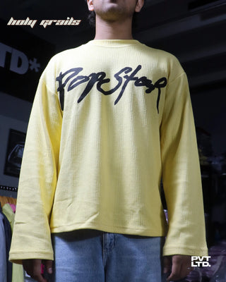 Guy in Street Style 'Popstar' Yellow Unisex 250 GSM Flat knit Graphic Oversize Sweatshirt HG x Pvt Ltd - Front