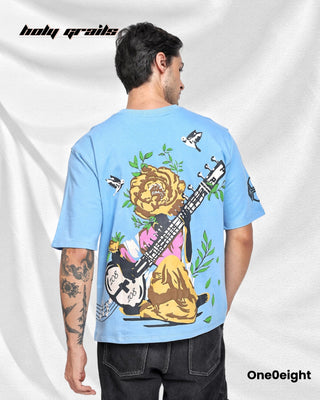 Guy in Street Style 'Raag Aur Rang' Blue 240 GSM French Terry Cotton Screen & Puff Printed Oversize Tee HG x One0eight - Back