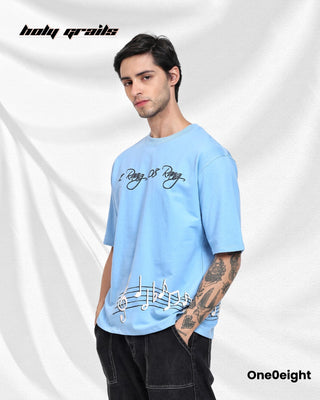 Guy in Street Style 'Raag Aur Rang' Blue 240 GSM French Terry Cotton Screen & Puff Printed Oversize Tee HG x One0eight - Side 1