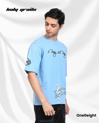 Guy in Street Style 'Raag Aur Rang' Blue 240 GSM French Terry Cotton Screen & Puff Printed Oversize Tee HG x One0eight - Side 2