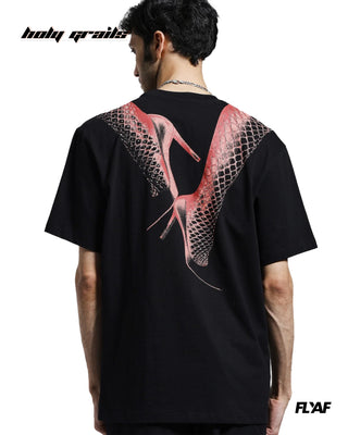 Guy in Street Style 'Rest Your Legs' Black 240 GSM 100% Cotton Puff Printed Oversize Tee HG x FLYAF - Back