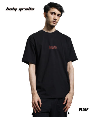 Guy in Street Style 'Rest Your Legs' Black 240 GSM 100% Cotton Puff Printed Oversize Tee HG x FLYAF - Front