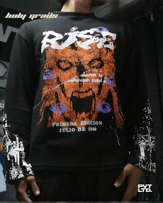 Guy in Street Style 'Rise' Black Unisex Knit Fabric Printed Oversize Sweatshirt HG x Pvt Ltd - Front