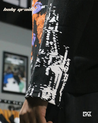 Guy in Street Style 'Rise' Black Unisex Knit Fabric Printed Oversize Sweatshirt HG x Pvt Ltd - Sleeve Close Up