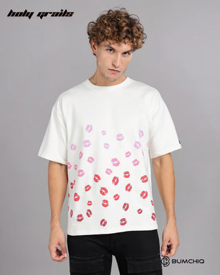 Guy in Street Style 'Ruby Lips' White 240 GSM 100% Terry Cotton Screen Printed Oversize Graphic Tee HG x Bumchiq - Front