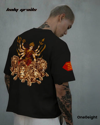 Guy in Street Style 'Rudrani' Black Cotton Graphic Printed Oversize Tee HG x One0eight - Back