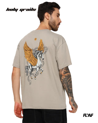 Guy in Street Style 'Sky Born' Beige 240 GSM 100% Cotton Puff Printed Oversize Tee HG x FLYAF - Back
