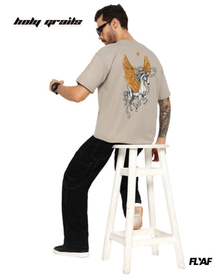 Guy in Street Style 'Sky Born' Beige 240 GSM 100% Cotton Puff Printed Oversize Tee HG x FLYAF - Back Full