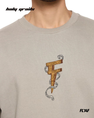 Guy in Street Style 'Sky Born' Beige 240 GSM 100% Cotton Puff Printed Oversize Tee HG x FLYAF - Front Print Close Up
