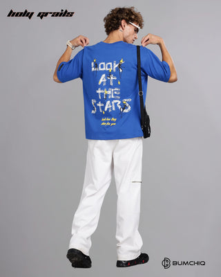 Guy in Street Style 'Star Gaze' Blue 240 GSM 100% Terry Cotton Screen Printed Oversize Graphic Tee HG x Bumchiq - Back Full
