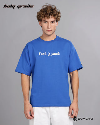 Guy in Street Style 'Star Gaze' Blue 240 GSM 100% Terry Cotton Screen Printed Oversize Graphic Tee HG x Bumchiq - Front