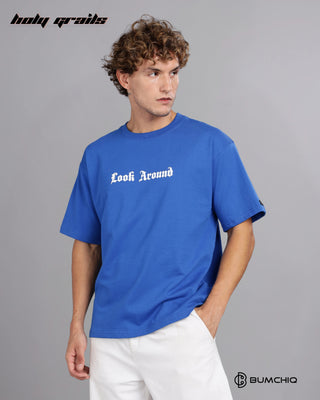 Guy in Street Style 'Star Gaze' Blue 240 GSM 100% Terry Cotton Screen Printed Oversize Graphic Tee HG x Bumchiq - Side 2