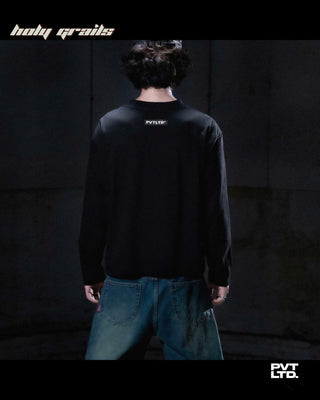 Guy in Street Style 'Stolen Heart' Jet Black 260 GSM Cotton Full Sleeve Boxy Fit T-Shirt HG x Pvt Ltd - Back