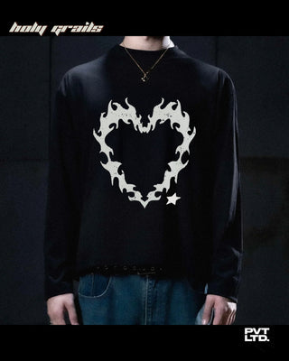 Guy in Street Style 'Stolen Heart' Jet Black 260 GSM Cotton Full Sleeve Boxy Fit T-Shirt HG x Pvt Ltd - Front