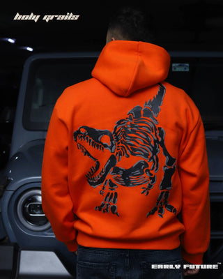 Guy in Street Style 'T-Rex' Mandarin Orange Unisex 360 GSM 100% Cotton Graphic Print Oversize Hoodie HG x Early Future - Back