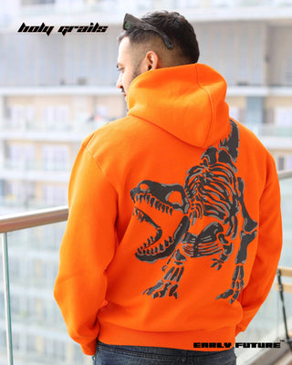 Guy in Street Style 'T-Rex' Mandarin Orange Unisex 360 GSM 100% Cotton Graphic Print Oversize Hoodie HG x Early Future - Back Side