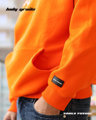 Guy in Street Style 'T-Rex' Mandarin Orange Unisex 360 GSM 100% Cotton Graphic Print Oversize Hoodie HG x Early Future - Sleeve Close