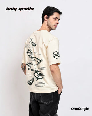 Guy in Street Style 'Tattva' Cream Graphic Printed Oversize Tee HG x One0eight - Back Side