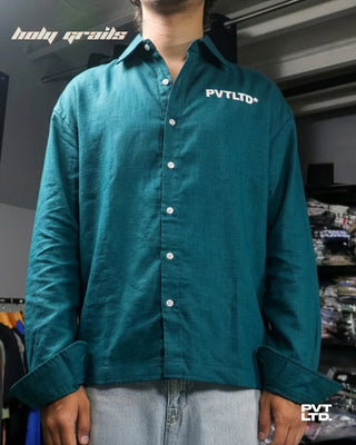 Guy in Street Style 'Teal Green' 80% Cotton 20% Linen Blend Printed Solid Shirt HG x Pvt Ltd - Front