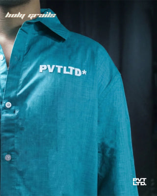 Guy in Street Style 'Teal Green' 80% Cotton 20% Linen Blend Printed Solid Shirt HG x Pvt Ltd - Front Close